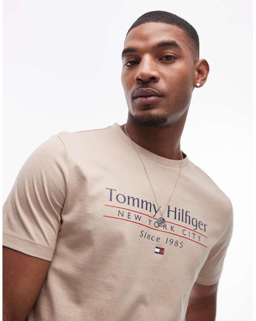 Tommy Hilfiger Pink Centre Stack Linear Logo T-shirt for men