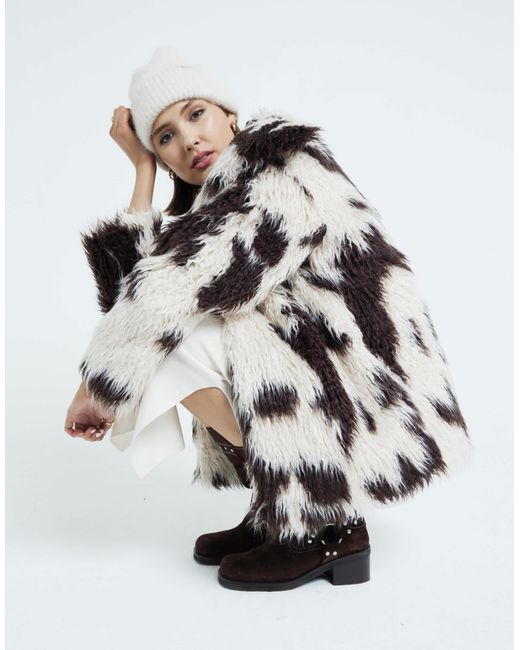 River Island Gray – mantel aus kunstpelz mit kuhfellmuster