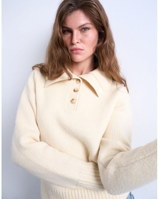 TOPSHOP Natural Knit Heavyweight Compact Polo Sweater