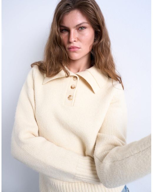Pull façon polo en maille compacte épaisse - écru TOPSHOP en coloris Natural