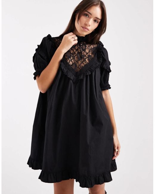 Miss Selfridge Black Lace Detail Mini Dress
