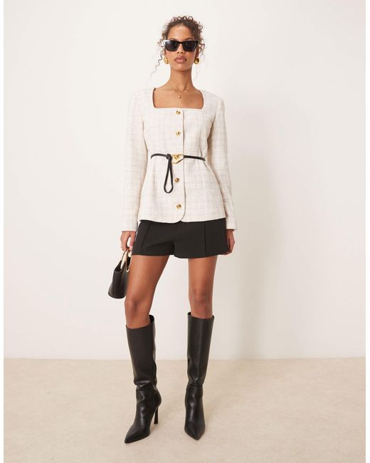 ASOS Natural Boucle Scoop Neck Belted Blazer