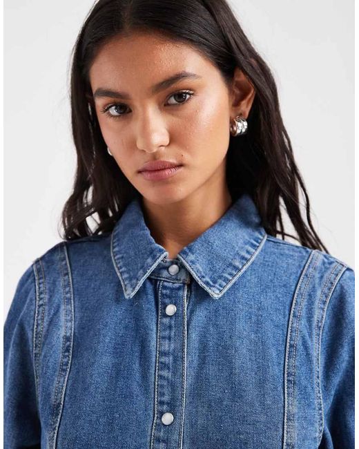Vero Moda Blue Button Up Seam Detail Denim Mini Dress
