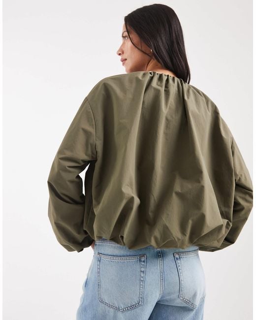 ASOS Blue Cropped Bubble Hem Nylon Bomber Jacket