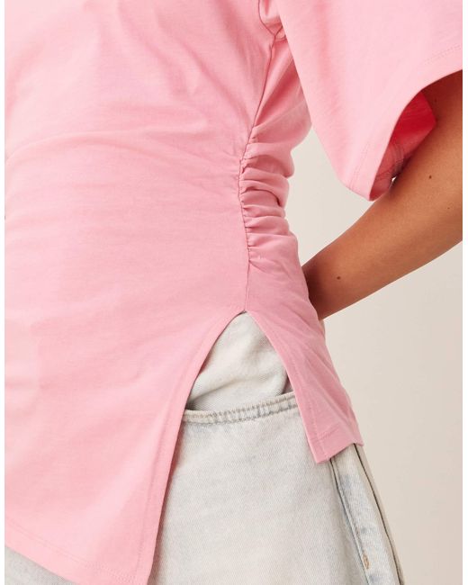 ASOS Pink Cinched T Shirt With Asymmetric Hem
