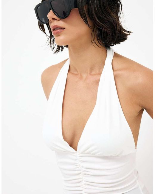 NA-KD White Draped Halterneck Top