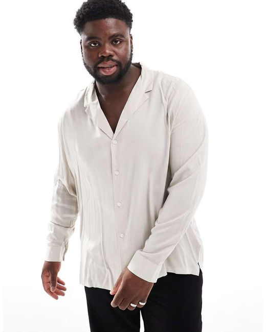 ASOS Ruimvallend, Viscose Overhemd Met Diepe Reverskraag in het White voor heren