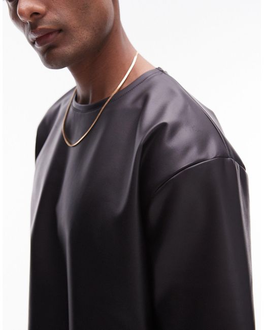 Topman – oversize-t-shirt aus kunstleder in Black für Herren
