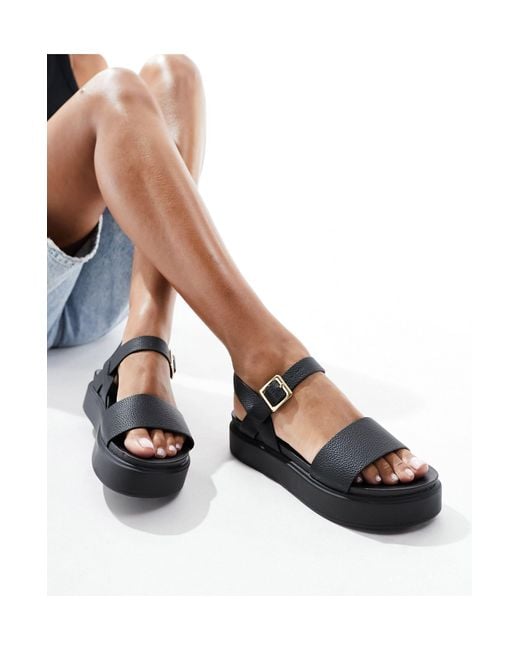 New Look Black Chunky Pu Flatform Sandals