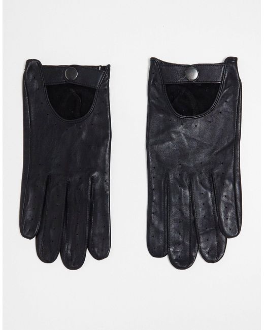 Barney's Originals Black Real Leather Driving Gloves for men