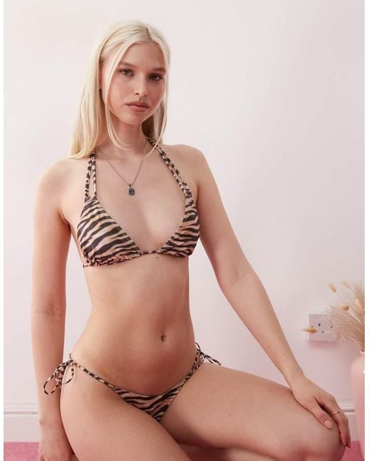 Monki Pink Triangle Double Strap Bikini Top
