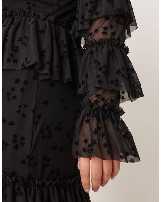 Never Fully Dressed Black Star Devoree Ruffle Maxi Dress