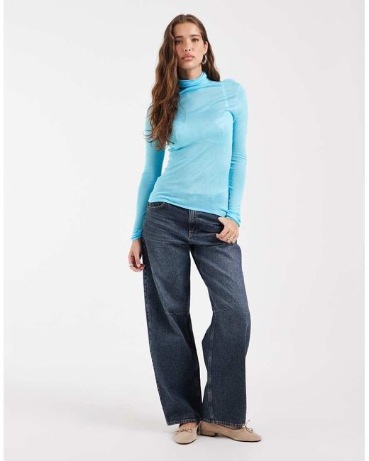 ASOS Blue Sheer Second Skin Knit Roll Neck Top