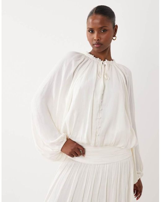 Gina Tricot White Smock Long Sleeve Blouse