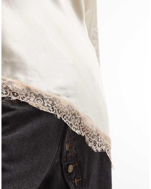 Reclaimed Vintage Natural Asymmetric Satin Blouse With Flare Sleeve