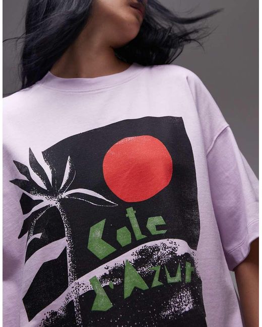 TOPSHOP White Jersey Cote D'azur Graphic Boxy T-shirt