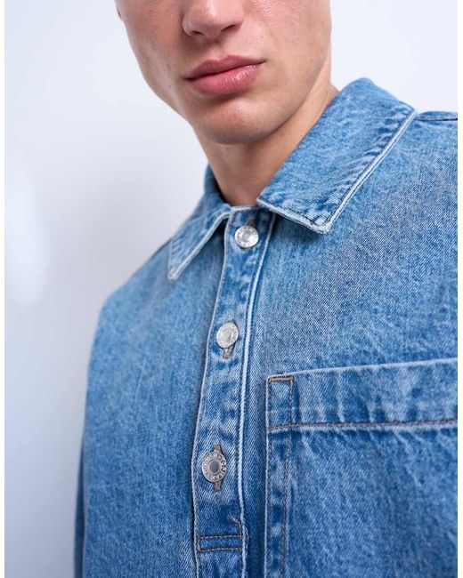 Camisa Vaquera Sin Cierres De Corte Holgado Con De -Azul Topman de hombre de color Blue