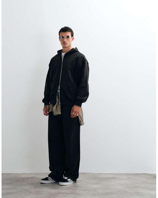 ASOS Blue Premium Heavyweight Oversized Washed Zip Up Hoodie for men
