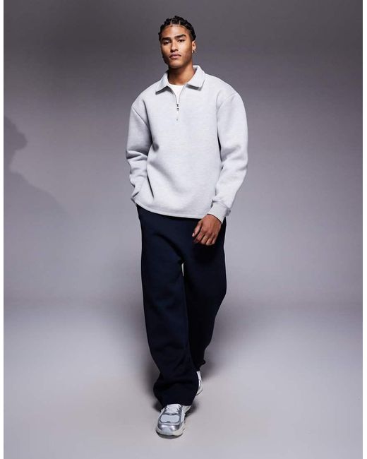 ASOS Gray Relaxed Quarter Zip Sweatshirt With Collar And Fixed Hem for men