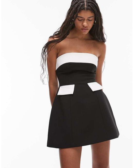 HEIRESS BEVERLY HILLS Black Bandeau A-Line Contrast Pocket & Trim Detail Mini Dress