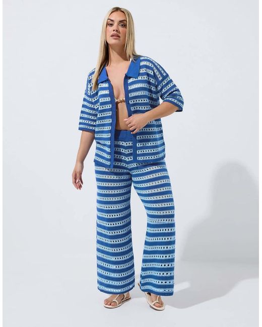 Yours Clothing Blue Stripe Knitted Shirt