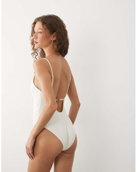 ARKET White Beaded Square Neck Swimsuit