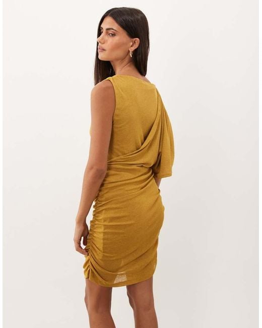 ASOS Yellow Boat Neck Draped Mini Dress
