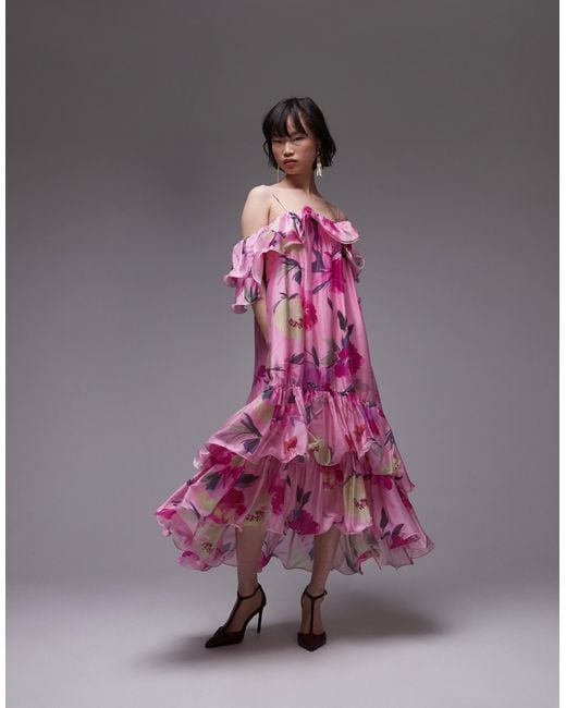 & Other Stories Purple Off Shoulder Ruffle Midaxi Dress