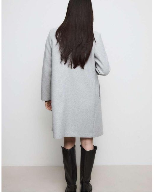 Stradivarius Gray Soft-touch Button-up Midi Coat