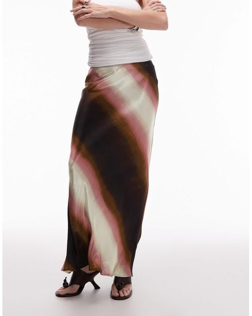Jupe longue en satin coupe en biais avec rayures effet dégradé TOPSHOP en coloris White