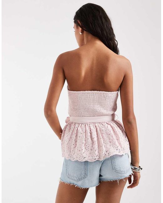 Hollister White Lace Bandeau Corset Top With Bow
