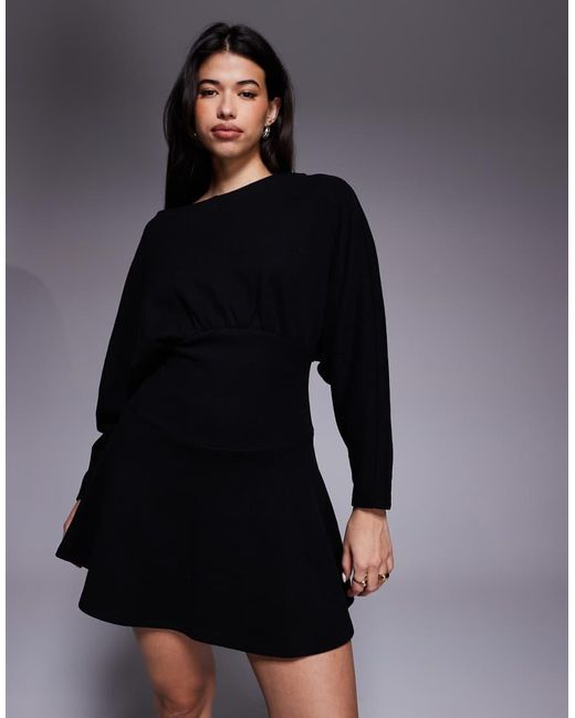 ASOS Black Supersoft Slash Neck Blouson Batwing Mini Dress