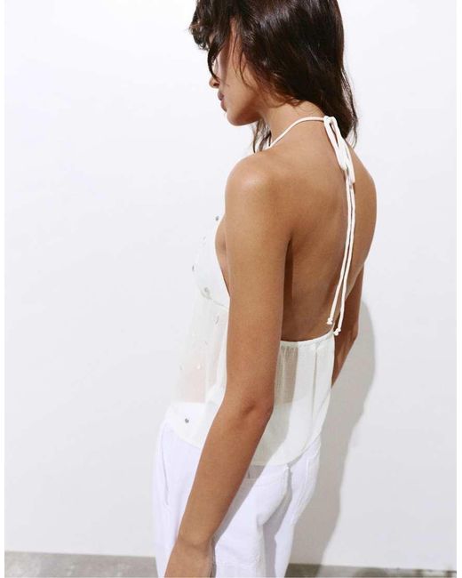 Pull&Bear White Mirror Halter Top
