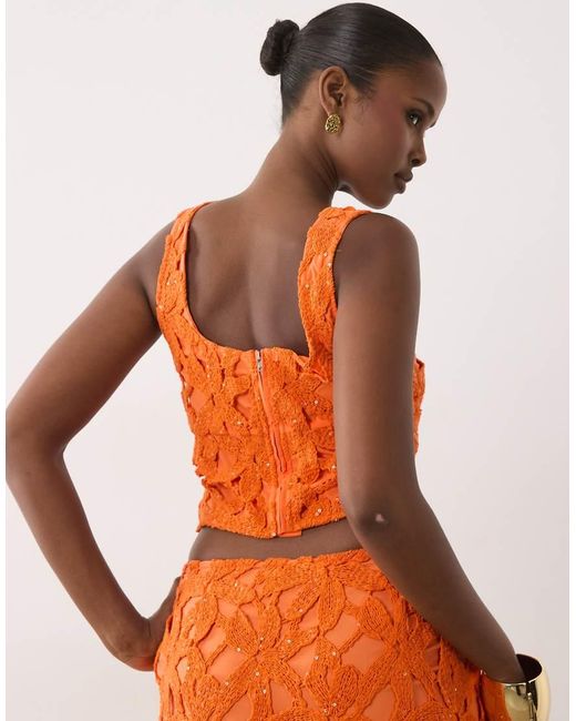 Missy Empire Orange Flower Crochet Scoop Neck Top