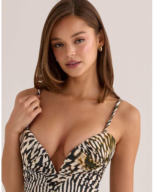 House Of Cb Natural Elsa Animal Print Slinky Jersey Mini Dress