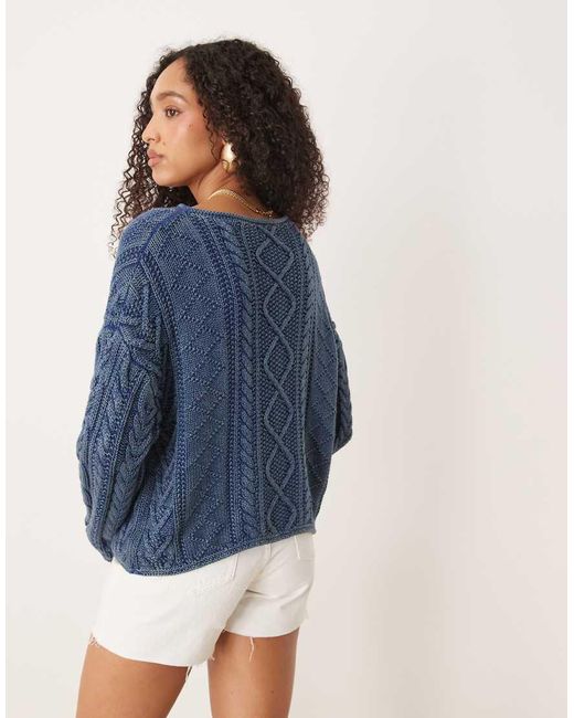 Maglione Lavorato A Trecce Azzurro Con Bandiera di Polo Ralph Lauren in Blue