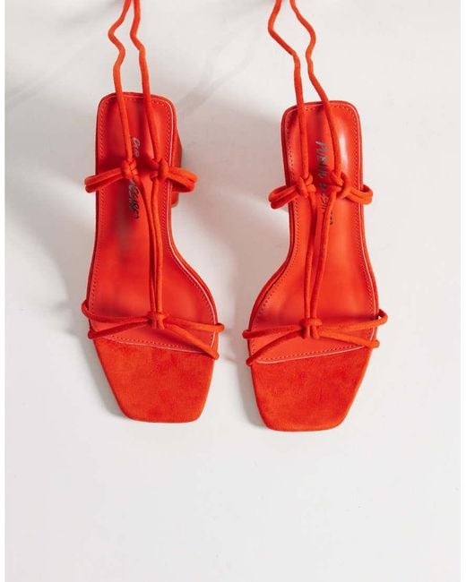 Public Desire Red Elira Tie Leg Block Heeled Sandals