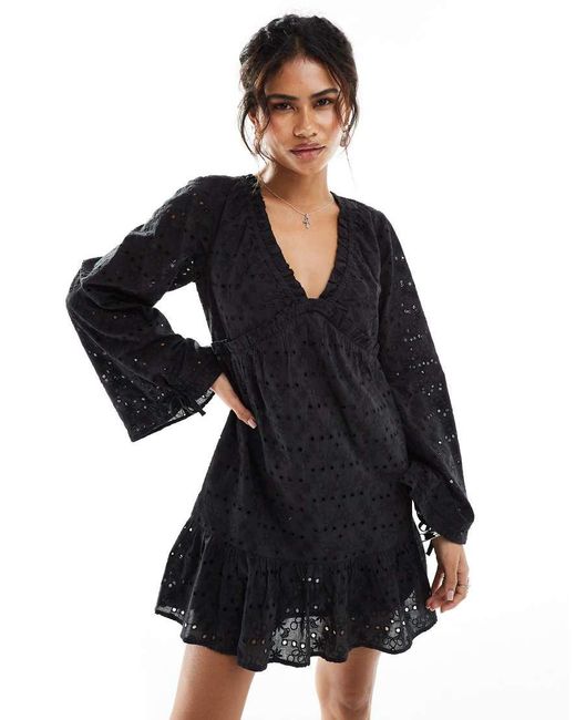 Reclaimed (vintage) Black Western Broderie Smock Mini Dress