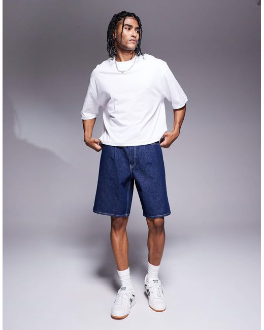Short mi-long en jean noué devant - brut ASOS pour homme en coloris Blue