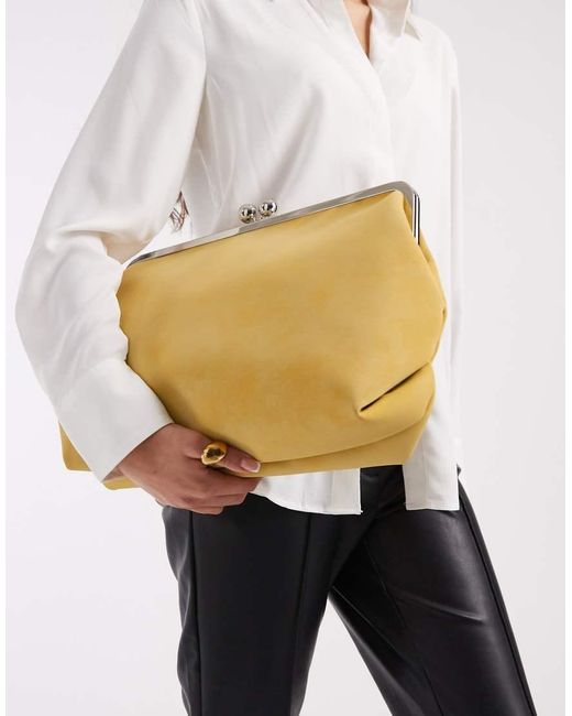 ASOS Yellow Velvet Touch Oversized Frame Clutch Bag