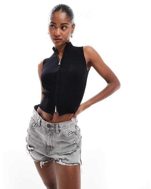 Brave Soul Black Ribbed Knitted Waistcoat With Zip