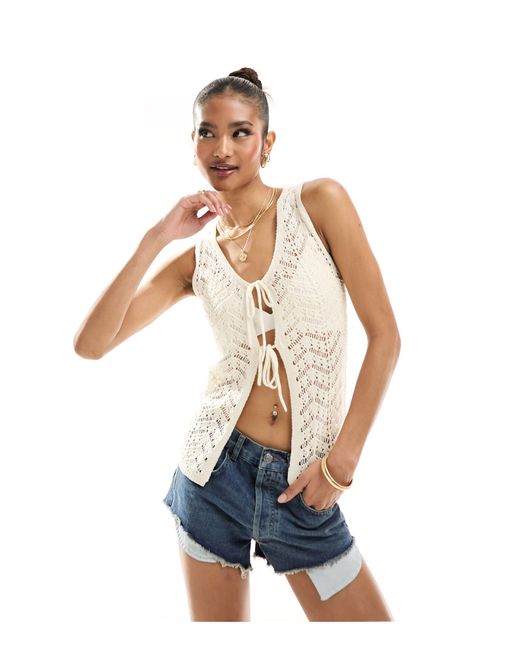 In The Style White Crochet Tie Front Waistcoat