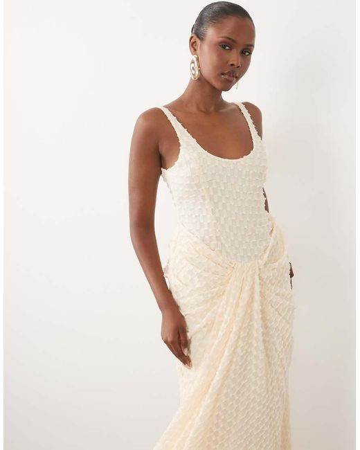 ASOS Natural Premium Scoop Neck Drape Front Maxi Dress