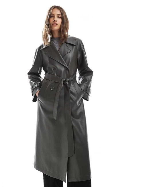 New Look Black Faux Leather Trench Coat