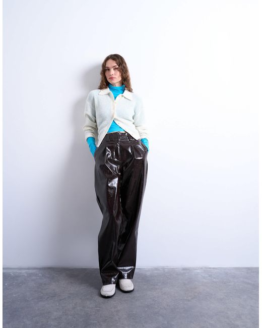 TOPSHOP Blue High Neck Viscose Long Sleeve Top