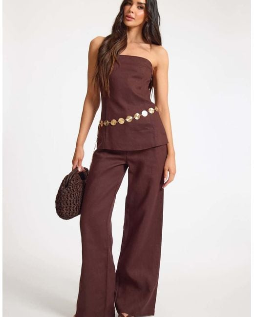 Missy Empire Red Linen Wide Leg Trouser