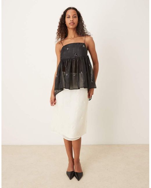 Sister Jane Black Lola Semi Sheer Bow Back Detail Babydoll Cami Top Co-ord