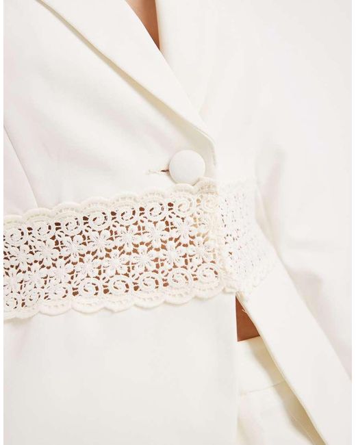 Miss Selfridge Natural Lace Insert Cinch Blazer Co-ord