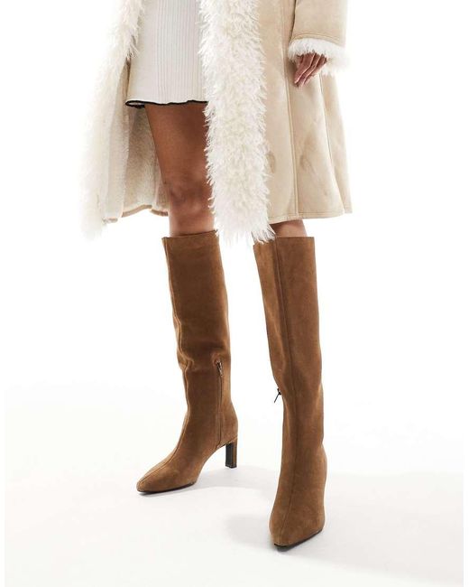 Pull&Bear Natural Suede Knee High Boots