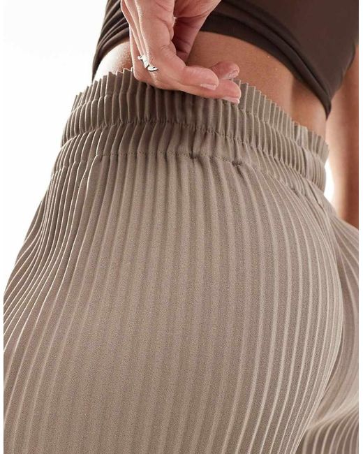 Y.A.S Brown High Waisted Wide Leg Plisse Trousers